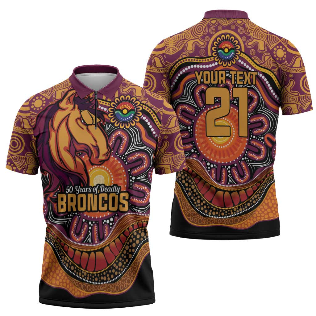 Custom Broncos Honouring First Nations Zipper Polo Shirt NAIDOC 2026 Deadly 50 Years
