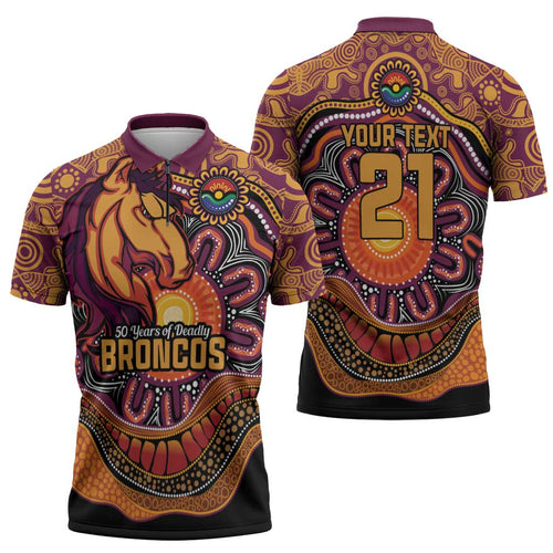 Custom Broncos Honouring First Nations Zipper Polo Shirt NAIDOC 2026 Deadly 50 Years