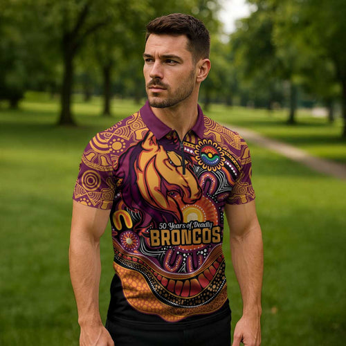 Custom Broncos Honouring First Nations Zipper Polo Shirt NAIDOC 2026 Deadly 50 Years
