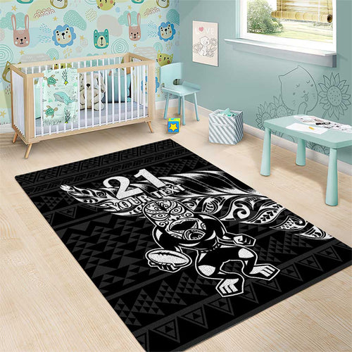New Zealand Rugby Warrior Custom Area Rug Black Fern Taniko Motif