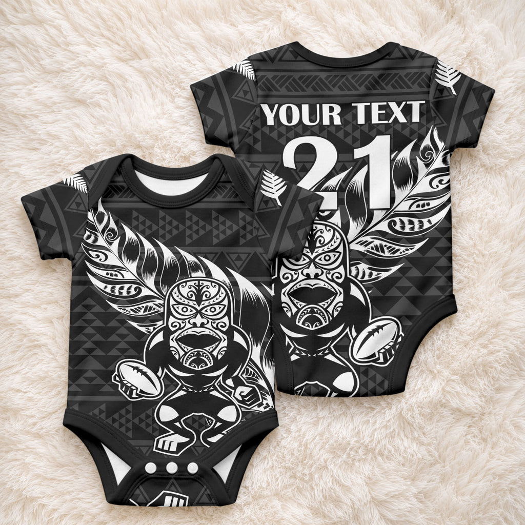 New Zealand Maori Rugby Warrior Custom Baby Onesie Black Fern Taniko Motif