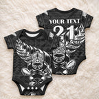 New Zealand Maori Rugby Warrior Custom Baby Onesie Black Fern Taniko Motif