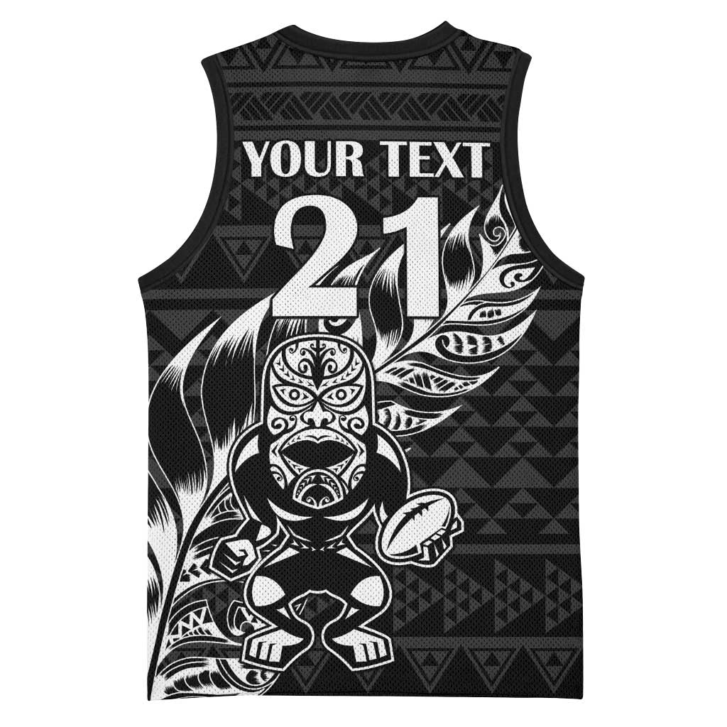 New Zealand Rugby Warrior Custom Basketball Jersey Black Fern Taniko Motif - Aussie Hoodie