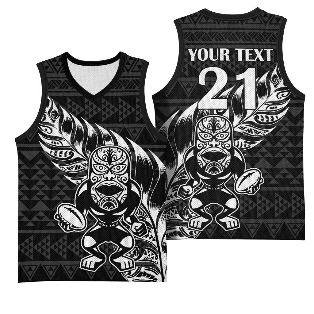New Zealand Rugby Warrior Custom Basketball Jersey Black Fern Taniko Motif - Aussie Hoodie
