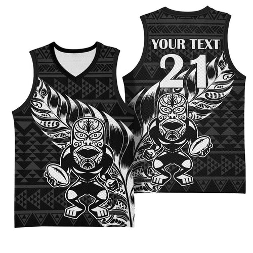 New Zealand Rugby Warrior Custom Basketball Jersey Black Fern Taniko Motif - Aussie Hoodie