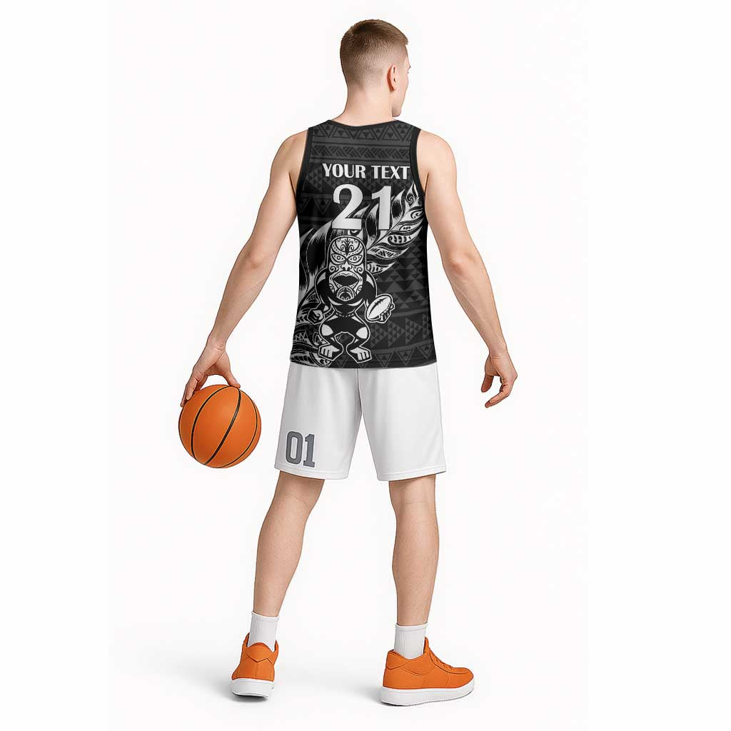 New Zealand Rugby Warrior Custom Basketball Jersey Black Fern Taniko Motif - Aussie Hoodie