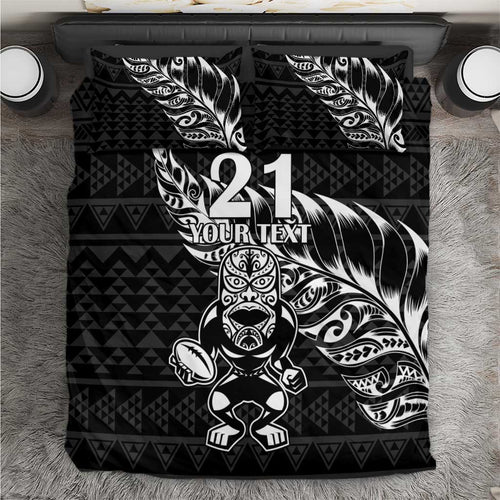 New Zealand Rugby Warrior Custom Bedding Set Black Fern Taniko Motif