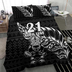 New Zealand Rugby Warrior Custom Bedding Set Black Fern Taniko Motif