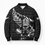 New Zealand Rugby Warrior Custom Bomber Puffer Jacket Black Fern Taniko Motif - Aussie Hoodie