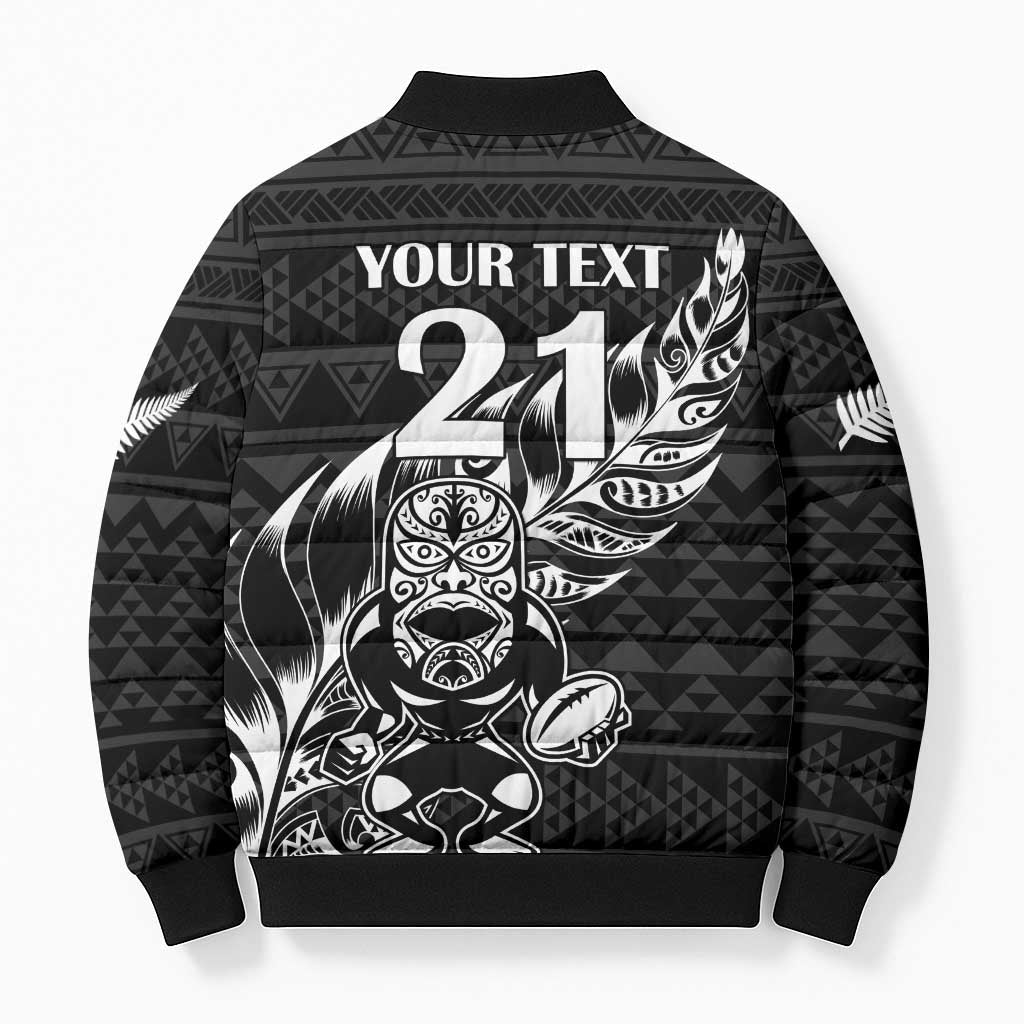 New Zealand Rugby Warrior Custom Bomber Puffer Jacket Black Fern Taniko Motif - Aussie Hoodie