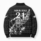 New Zealand Rugby Warrior Custom Bomber Puffer Jacket Black Fern Taniko Motif - Aussie Hoodie