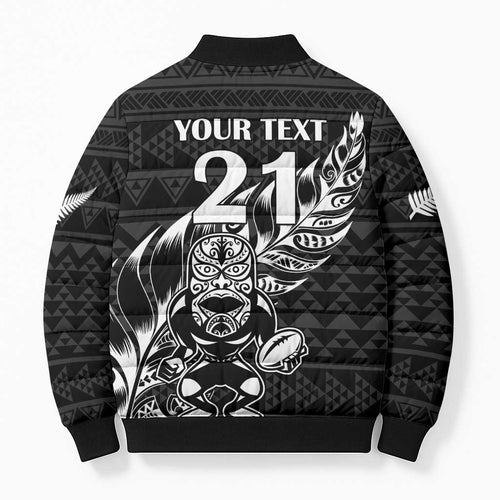 New Zealand Rugby Warrior Custom Bomber Puffer Jacket Black Fern Taniko Motif - Aussie Hoodie
