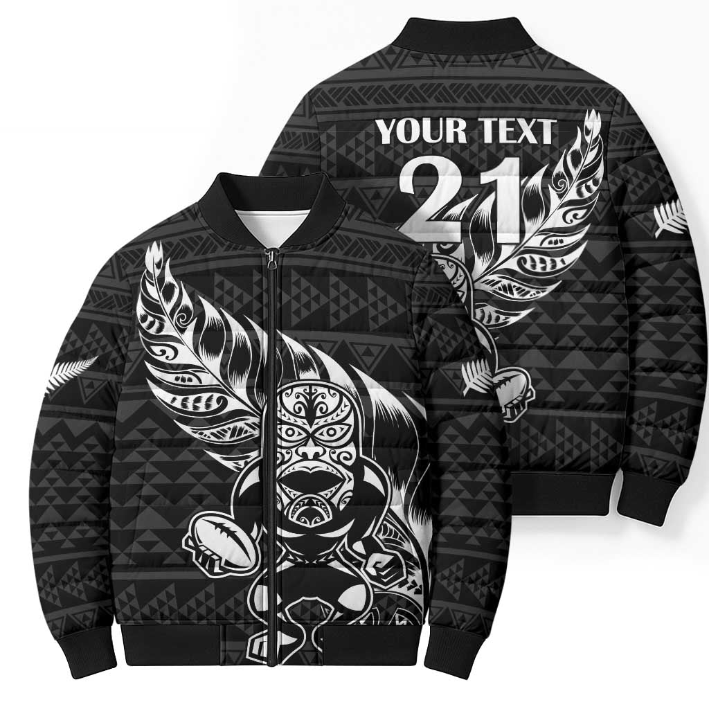 New Zealand Rugby Warrior Custom Bomber Puffer Jacket Black Fern Taniko Motif - Aussie Hoodie