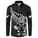 New Zealand Rugby Warrior Custom Button Sweatshirt Black Fern Taniko Motif