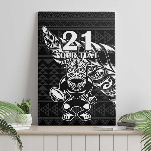New Zealand Rugby Warrior Custom Canvas Wall Art Black Fern Taniko Motif