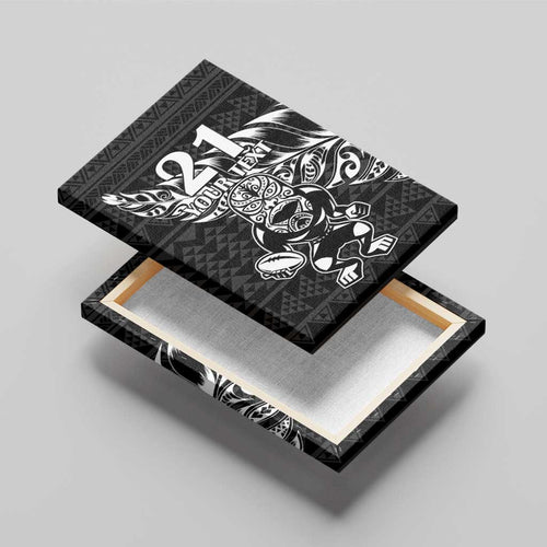 New Zealand Rugby Warrior Custom Canvas Wall Art Black Fern Taniko Motif