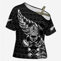 New Zealand Rugby Warrior Custom Cross Shoulder Shirt Black Fern Taniko Motif - Aussie Hoodie