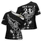 New Zealand Rugby Warrior Custom Cross Shoulder Shirt Black Fern Taniko Motif - Aussie Hoodie
