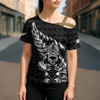 New Zealand Rugby Warrior Custom Cross Shoulder Shirt Black Fern Taniko Motif - Aussie Hoodie