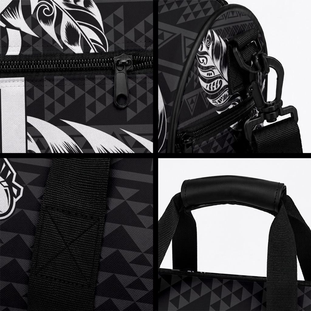 New Zealand Maori Rugby Warrior Custom Duffle Bag Black Fern Taniko Motif
