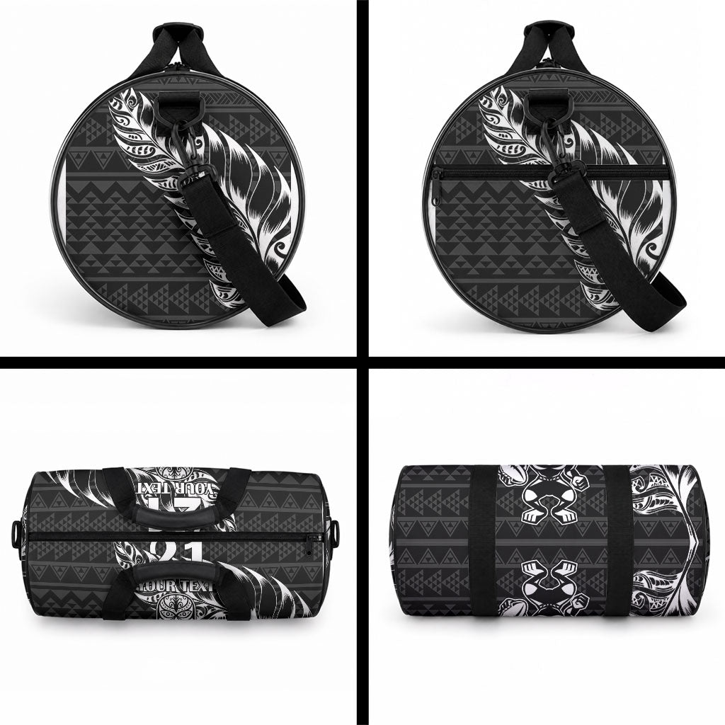 New Zealand Maori Rugby Warrior Custom Duffle Bag Black Fern Taniko Motif