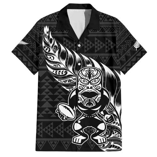 New Zealand Rugby Warrior Custom Family Matching Long Sleeve Bodycon Dress and Hawaiian Shirt Black Fern Taniko Motif