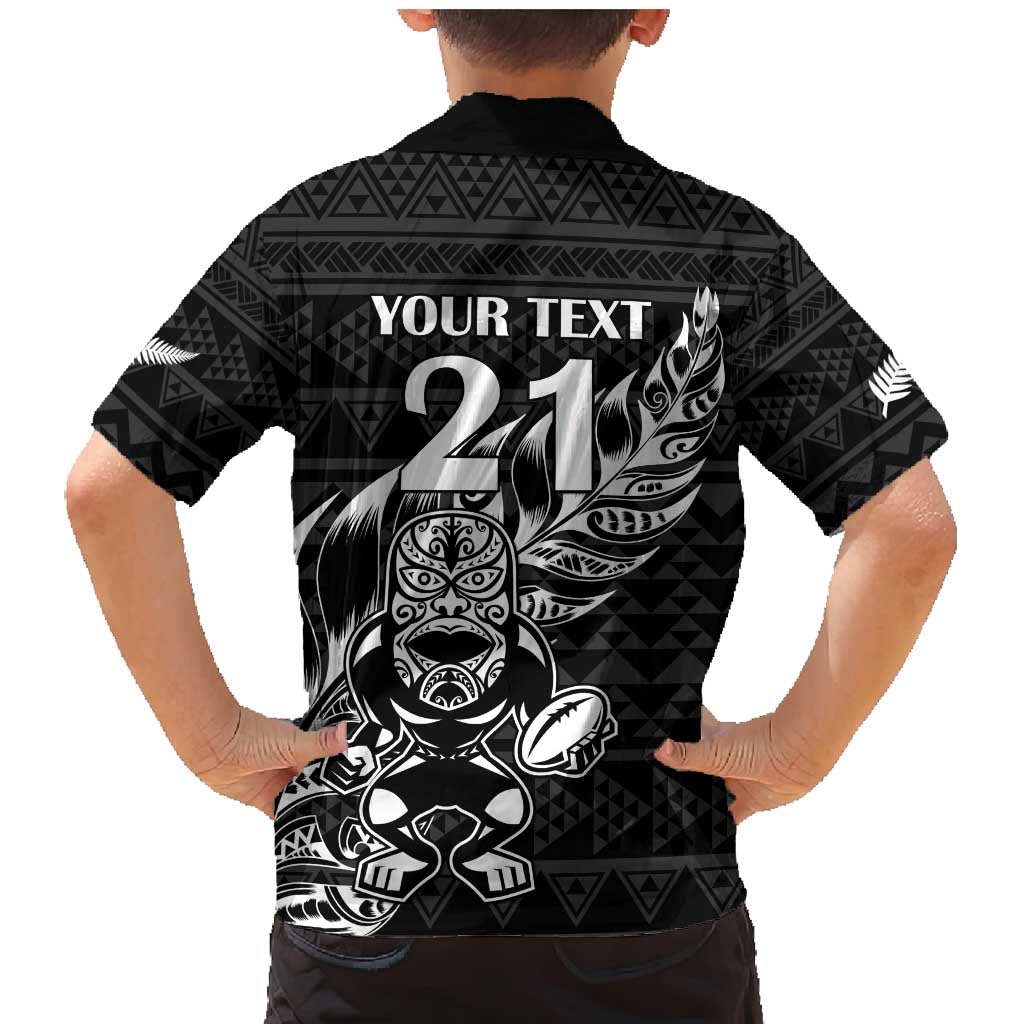 New Zealand Rugby Warrior Custom Family Matching Mermaid Dress and Hawaiian Shirt Black Fern Taniko Motif