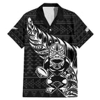 New Zealand Rugby Warrior Custom Family Matching Mermaid Dress and Hawaiian Shirt Black Fern Taniko Motif