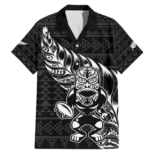 New Zealand Rugby Warrior Custom Family Matching Mermaid Dress and Hawaiian Shirt Black Fern Taniko Motif