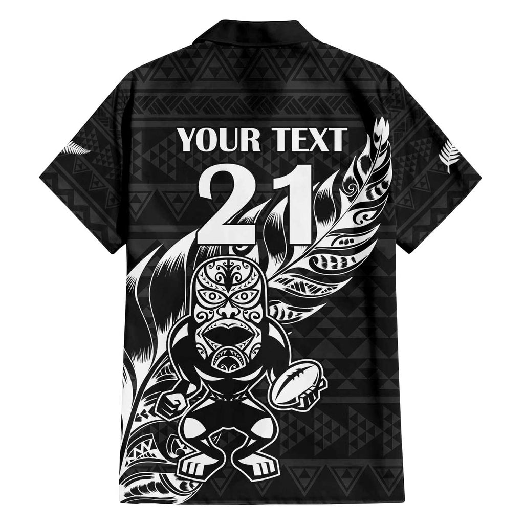 New Zealand Rugby Warrior Custom Family Matching Off The Shoulder Long Sleeve Dress and Hawaiian Shirt Black Fern Taniko Motif