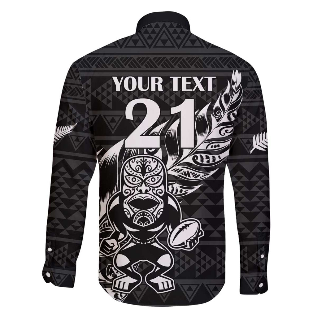 New Zealand Rugby Warrior Custom Family Matching Off The Shoulder Long Sleeve Dress and Hawaiian Shirt Black Fern Taniko Motif