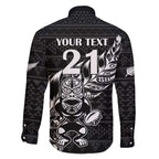 New Zealand Rugby Warrior Custom Family Matching Off The Shoulder Long Sleeve Dress and Hawaiian Shirt Black Fern Taniko Motif
