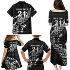 New Zealand Rugby Warrior Custom Family Matching Puletasi and Hawaiian Shirt Black Fern Taniko Motif