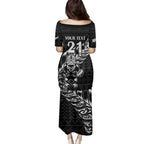 New Zealand Rugby Warrior Custom Family Matching Puletasi and Hawaiian Shirt Black Fern Taniko Motif