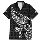 New Zealand Rugby Warrior Custom Family Matching Short Sleeve Bodycon Dress and Hawaiian Shirt Black Fern Taniko Motif
