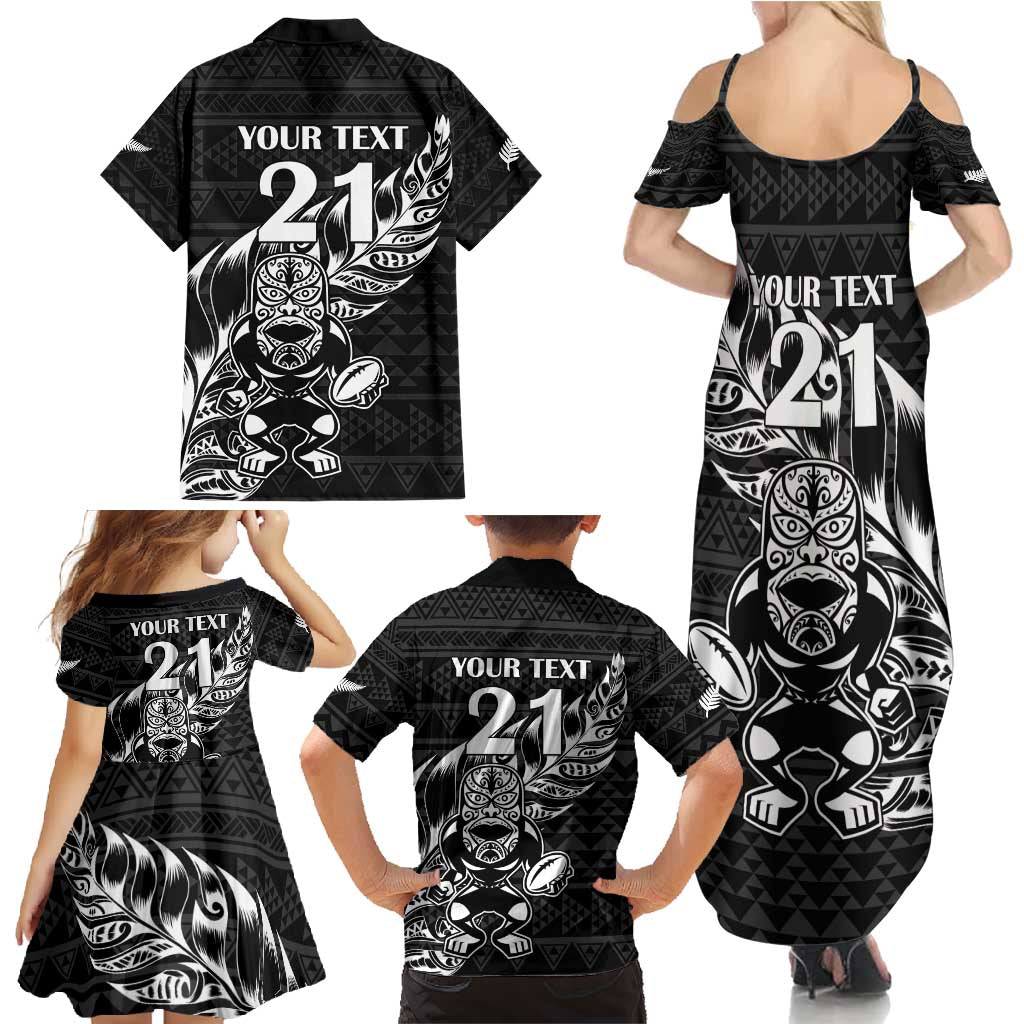 New Zealand Rugby Warrior Custom Family Matching Summer Maxi Dress and Hawaiian Shirt Black Fern Taniko Motif