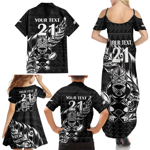 New Zealand Rugby Warrior Custom Family Matching Summer Maxi Dress and Hawaiian Shirt Black Fern Taniko Motif