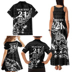 New Zealand Rugby Warrior Custom Family Matching Tank Maxi Dress and Hawaiian Shirt Black Fern Taniko Motif