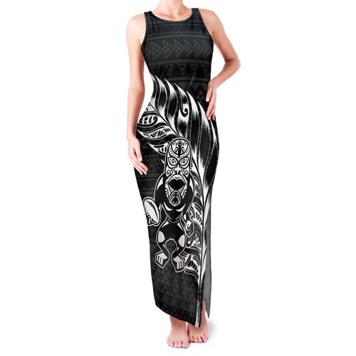New Zealand Rugby Warrior Custom Family Matching Tank Maxi Dress and Hawaiian Shirt Black Fern Taniko Motif
