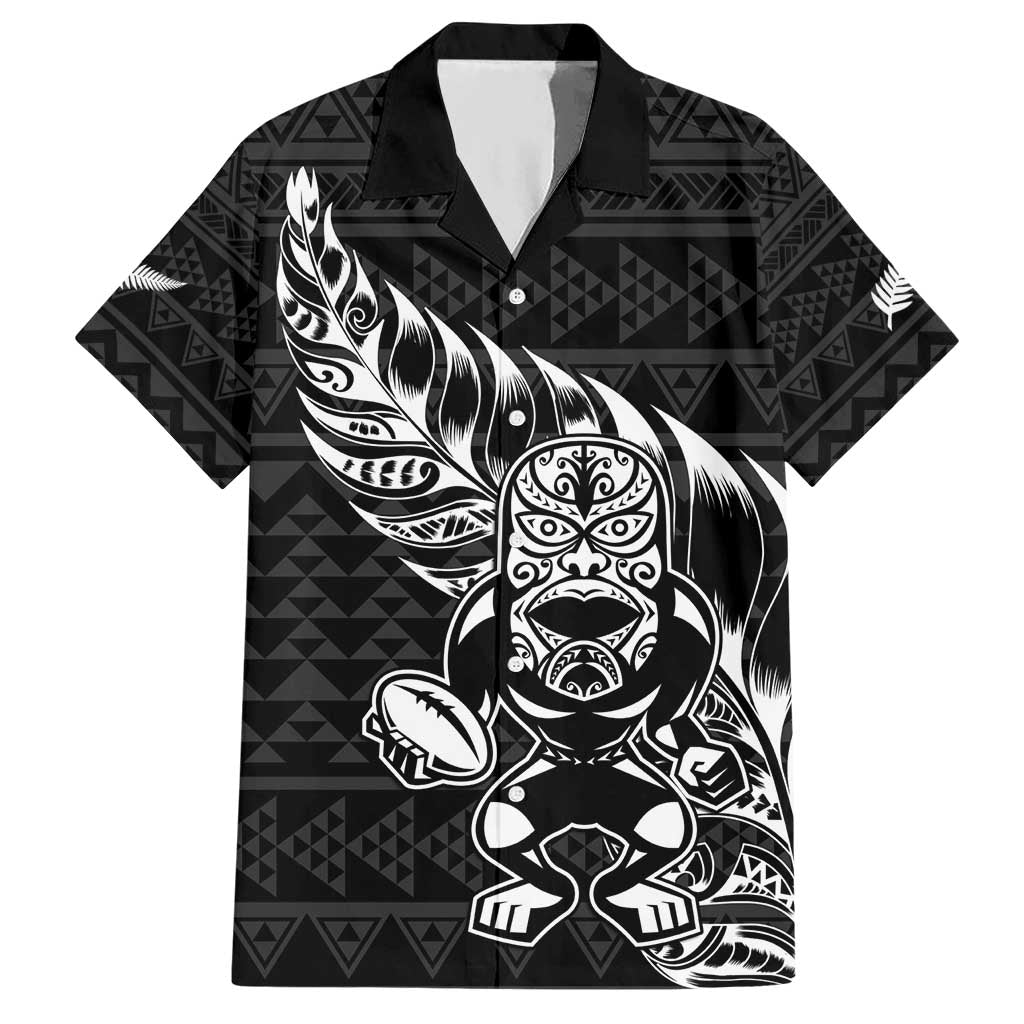 New Zealand Rugby Warrior Custom Hawaiian Shirt Black Fern Taniko Motif
