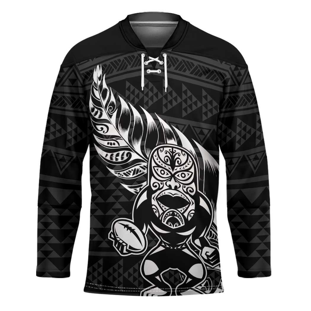 New Zealand Rugby Warrior Custom Hockey Jersey Black Fern Taniko Motif - Aussie Hoodie
