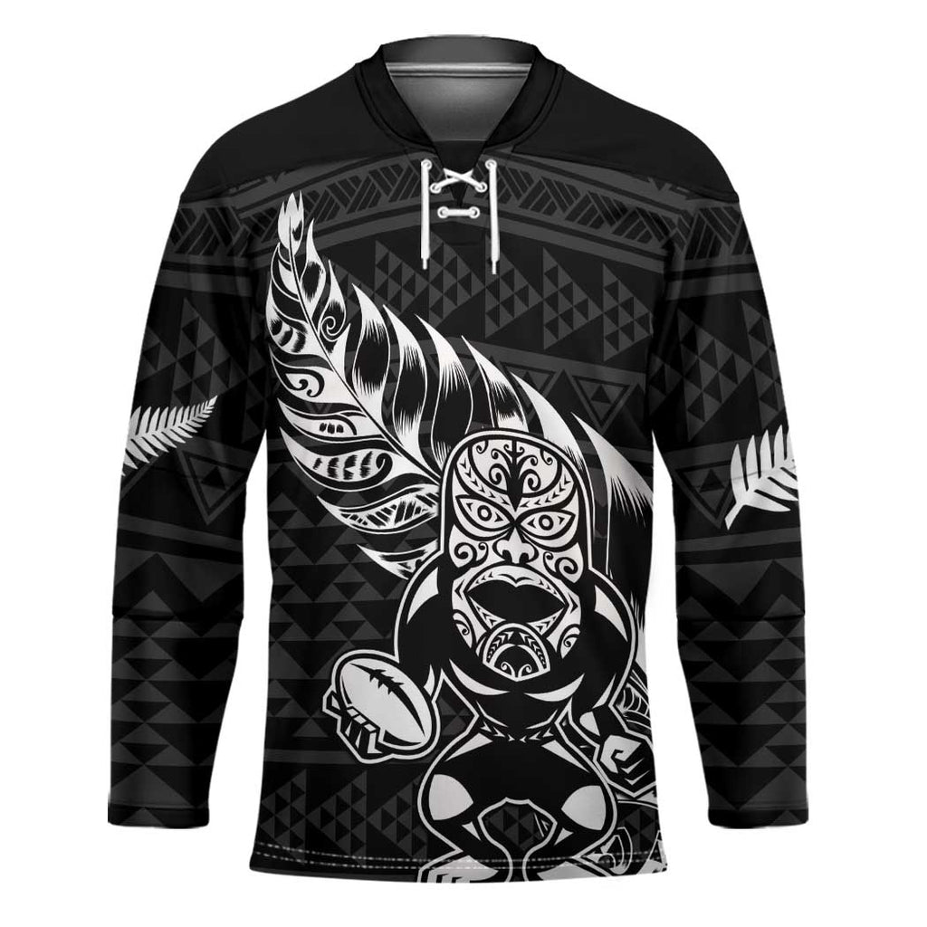 New Zealand Rugby Warrior Custom Hockey Jersey Black Fern Taniko Motif - Aussie Hoodie