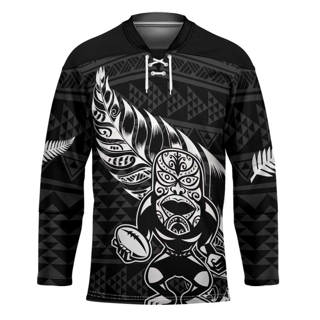 New Zealand Rugby Warrior Custom Hockey Jersey Black Fern Taniko Motif - Aussie Hoodie