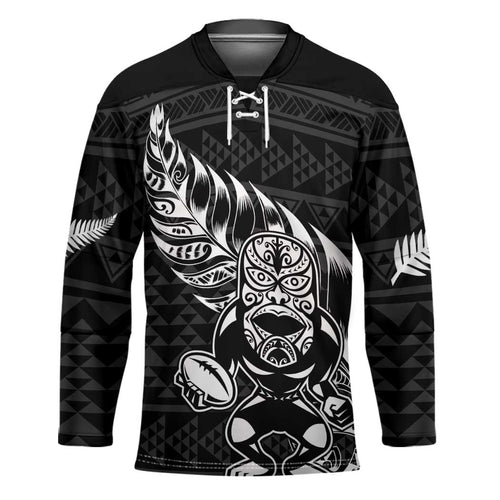 New Zealand Rugby Warrior Custom Hockey Jersey Black Fern Taniko Motif - Aussie Hoodie