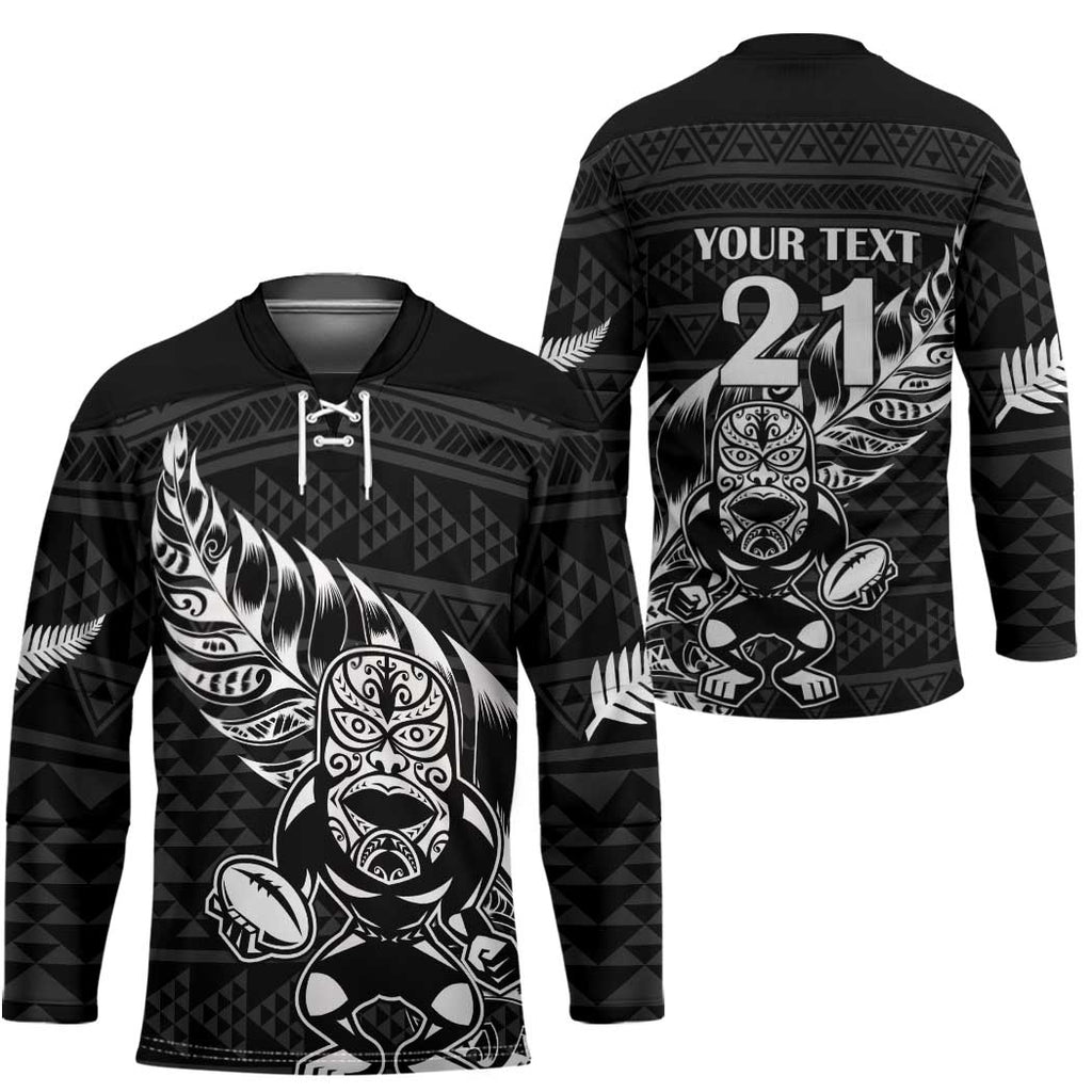 New Zealand Rugby Warrior Custom Hockey Jersey Black Fern Taniko Motif - Aussie Hoodie