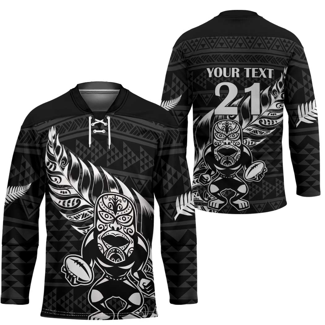 New Zealand Rugby Warrior Custom Hockey Jersey Black Fern Taniko Motif - Aussie Hoodie