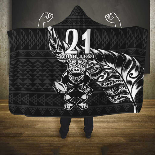New Zealand Rugby Warrior Custom Hooded Blanket Black Fern Taniko Motif