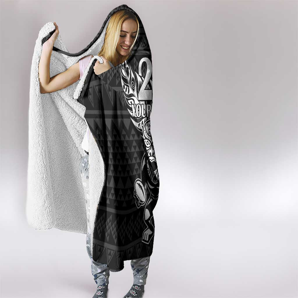 New Zealand Rugby Warrior Custom Hooded Blanket Black Fern Taniko Motif