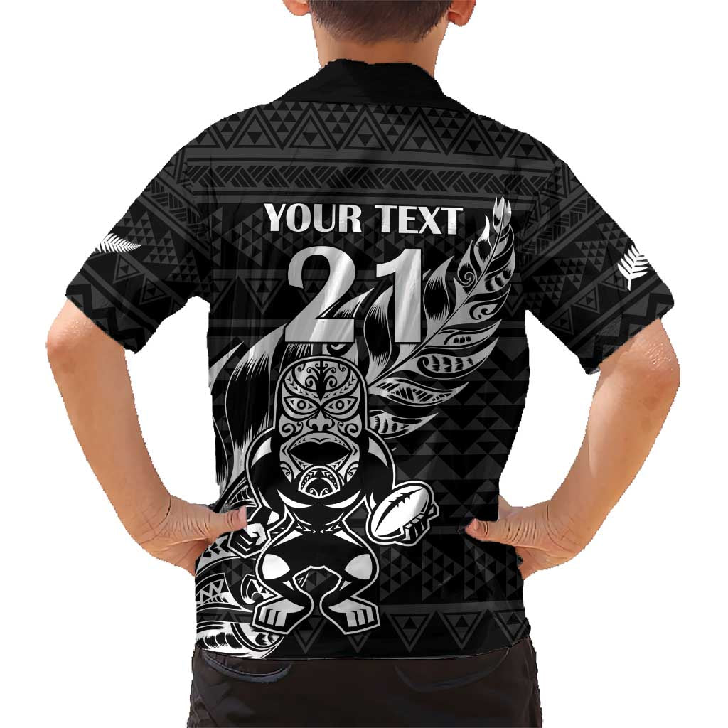 New Zealand Rugby Warrior Custom Kid Hawaiian Shirt Black Fern Taniko Motif