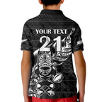 New Zealand Rugby Warrior Custom Kid Polo Shirt Black Fern Taniko Motif